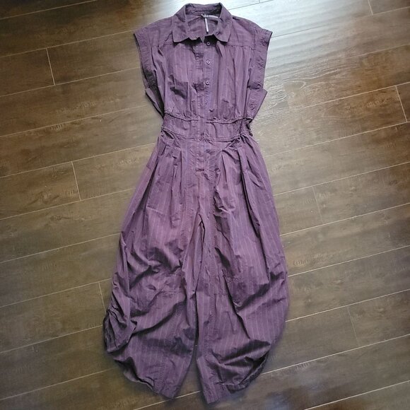 Anthropologie Purple Striped Jumpsuit - Picture 2 of 9